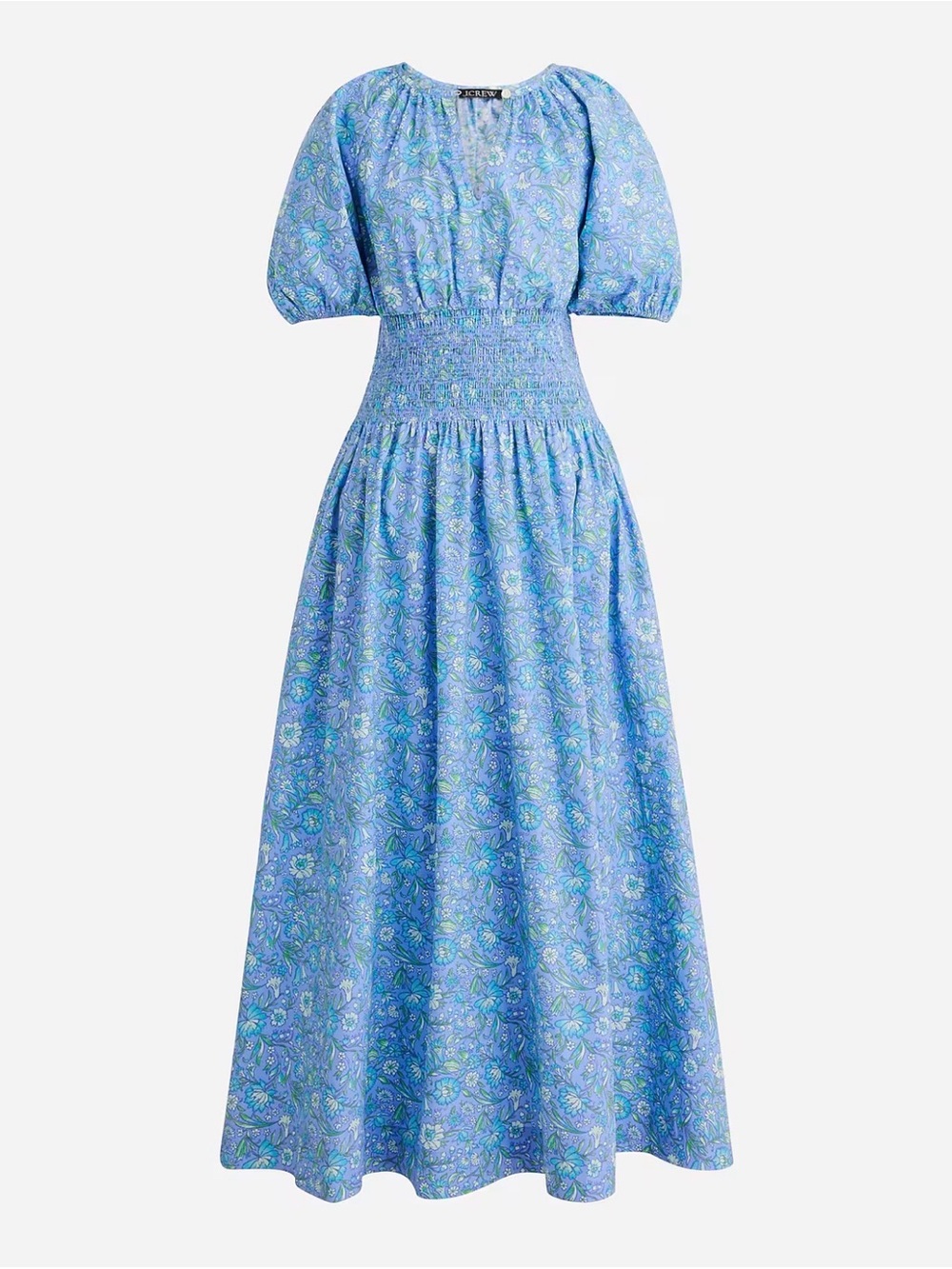 J Crew Provence smocked waist midi dress blue marigold blooms cotton poplin XL - Picture 1 of 9
